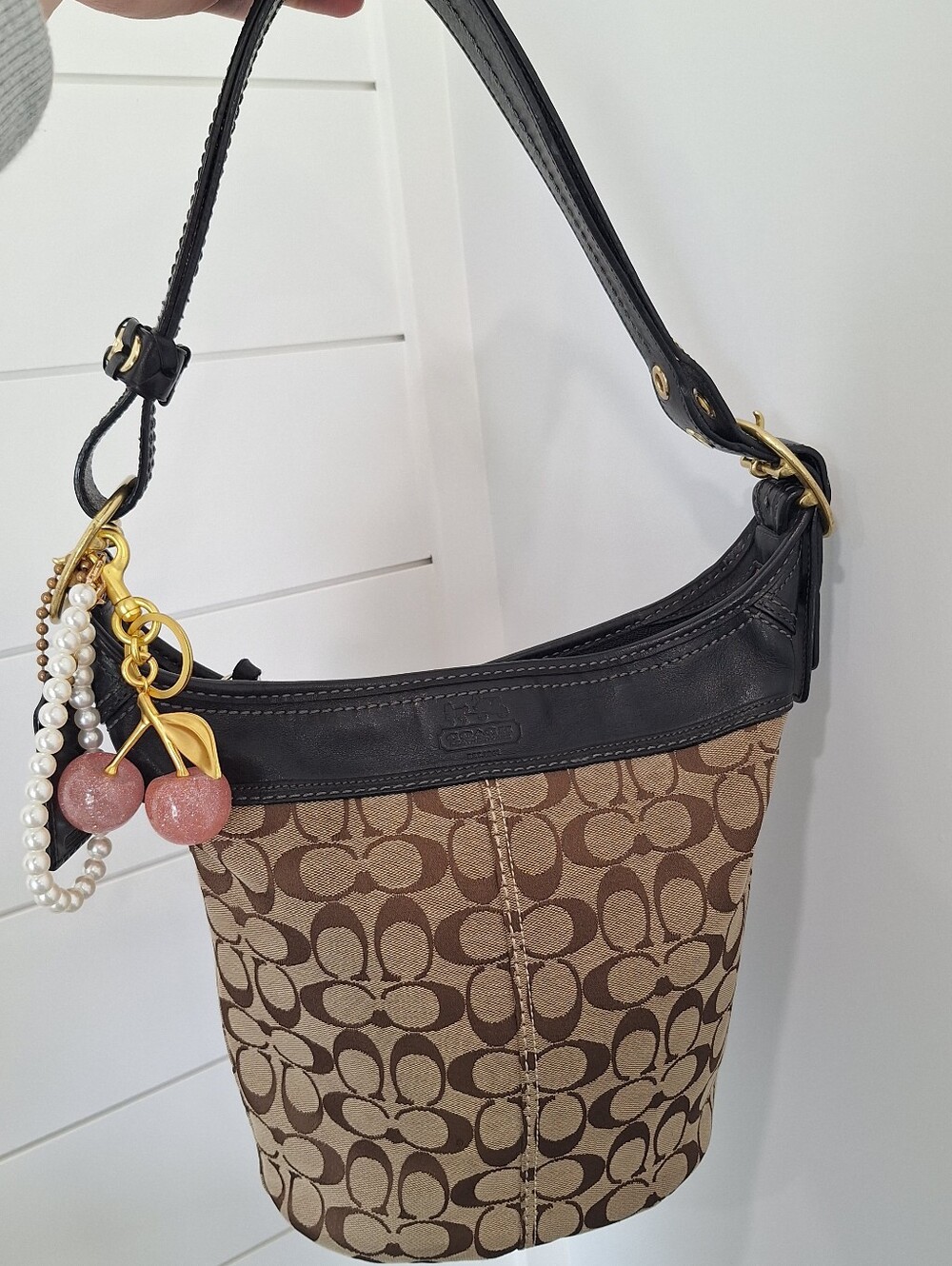 Coach Brown & Black Canvas Convertible Duffel Bucket Bag